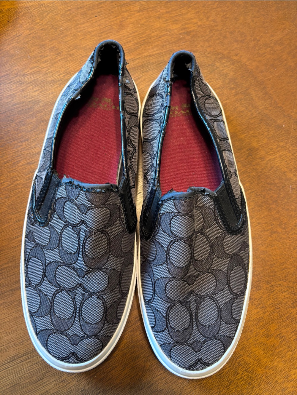 Coach Gray/Black Signature Slip-On Sneakers with Red Insole
